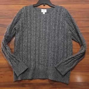 St John's Pull Over Sweater Cable Knit Charcoal Gray Crew Neck Woman's Sz Large